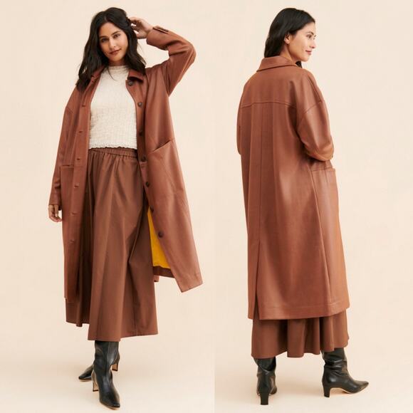 NWOT Free People Carmen Vegan Suede Chutney Long Duster Trench Coat Jacket XS - Picture 2 of 15
